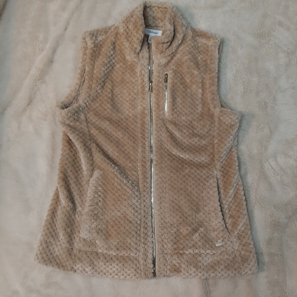 Calvin Klein Women's Medium Faux Fur Zip-up Vest